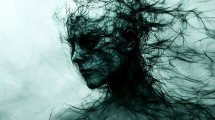 Abstract illustration portrait of a person, with depression, sadness, anxiety