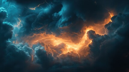 Wall Mural - A close-up of storm clouds swirling overhead, with flashes of lightning illuminating the sky