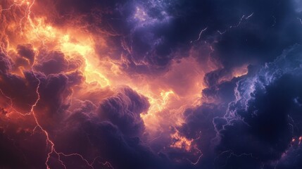 Wall Mural - A close-up of storm clouds swirling overhead, with flashes of lightning illuminating the sky