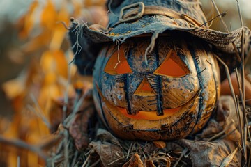 Wall Mural - A jack-o-lantern with a hat, perfect for Halloween decorations or autumn-themed designs