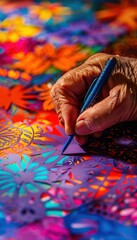 Elderly Hand Crafting Intricate Papel Picado with Colorful Tissue Paper for Festive Celebrations