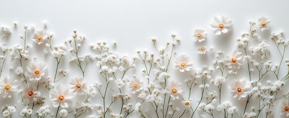 ethereal arrangement of delicate abstract floral forms floating on pristine white background soft organic shapes create a dreamy minimalist composition perfect for elegant invitation design