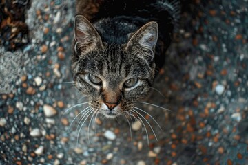 Wall Mural - A close-up shot of a curious cat focusing on the viewer