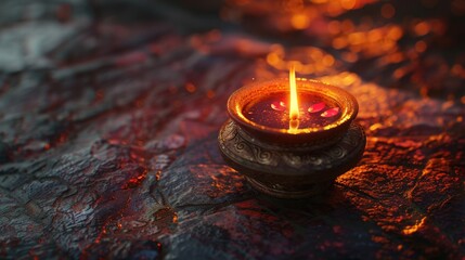 Wall Mural - A lit candle sits on top of a rock, providing a warm glow