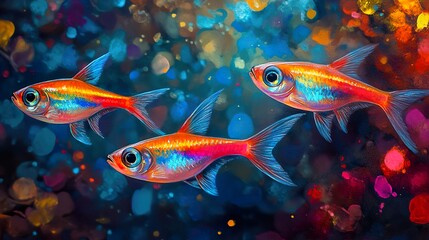 Wall Mural - Vibrant Tropical Fish Swimming in a Colorful Underwater World