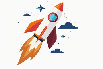 Wall Mural - rocket ship soaring through the sky, red and white colors shining bright