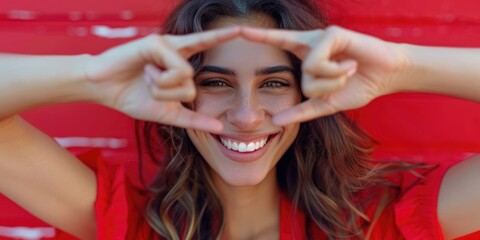 Poster - A woman creating a heart shape with her hands, a simple yet meaningful gesture