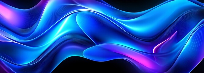 Wall Mural - Decorative banner poster header with a dazzling abstract light blue wave against a dark blue background