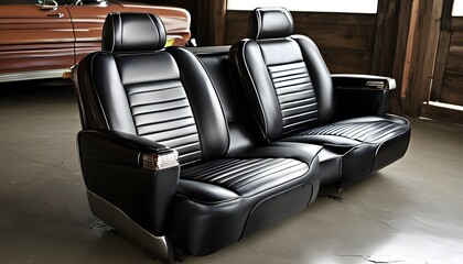 Vintage black leather car seats with timeless elegance and classic design