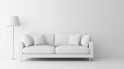 sofa on white background , modern living room interior , white  sofa with lamp in the room