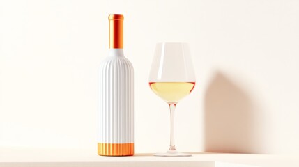 Beautiful Elegant Display of a White Wine Bottle Alongside a Stylish Glass for Enjoyment