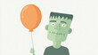 © Ala - A playful rendition of a simplified Frankenstein's monster holding an orange balloon in a whimsical setting