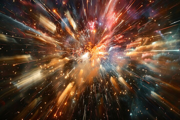 Wall Mural - a bright, colorful explosion of light and fire in space