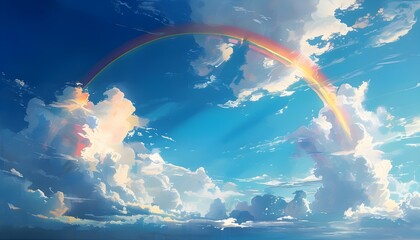 Vibrant Abstract Background of Blue Skies and Colorful Rainbows Creating a Beautiful Atmosphere