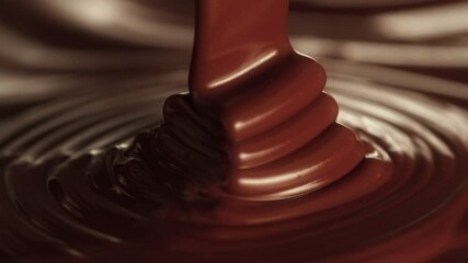 Poster - Super Slow Motion of Pouring Hot Melted Chocolate, Filmed on High Speed Cinema Camera, 1000 fps. Camera in Motion. Extreme Macro Shot.