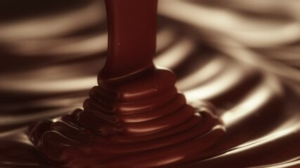 Poster - Super Slow Motion of Pouring Hot Melted Chocolate, Filmed on High Speed Cinema Camera, 1000 fps. Extreme Macro Shot.