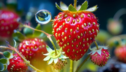 Magnified close-up of strawberry achene revealing intricate details under optical microscope at fifty times magnification