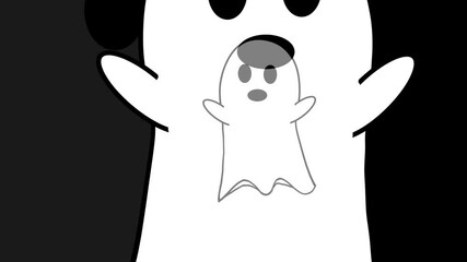 Wall Mural - ghost parade on black background 4k loop features white vector/cartoon ghosts with waving hands and 