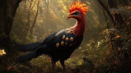 Poster - Mythical Bird in a Lush Forest: Digital Painting