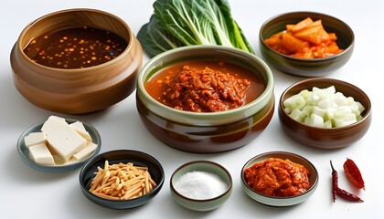 Wall Mural - Culinary Artistry: The Essence of Traditional Korean Doenjang on a Crisp White Canvas