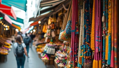 Cultural adventure through vibrant local markets filled with colorful stalls and unique handicrafts in an exotic city