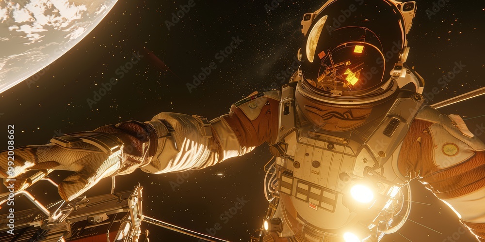 Space Involved Things An astronaut working in outer space, equipped with a spacesuit ...