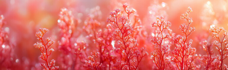 background of detailed coral branches in vibrant reds and pinks