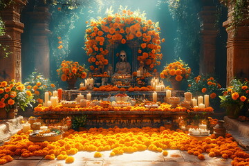 Wallpaper of Día de Muertos, a Mexican festival held November 1-2 to honor the dead, with altars, flowers, bread, skull decorations, processions, and a celebration of life, death, and shared memory.