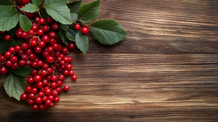 Wall Mural - Vibrant red viburnum berries with green leaves on branches.