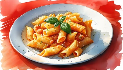 Watercolor Illustration of Rigatoni Pasta Showcasing Ridged Texture for Italian Menus and Culinary Inspiration