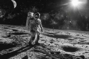 Wall Mural - an astronaut walks on the moon. generative ai