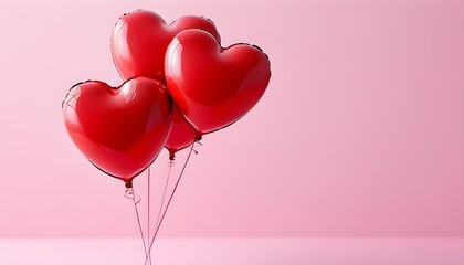 Wall Mural - Valentines Day Delight with Red Heart-Shaped Balloons Against a Pink Canvas