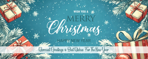 Poster - a Christmas card with a Christmas tree and text that says merry Christmas.