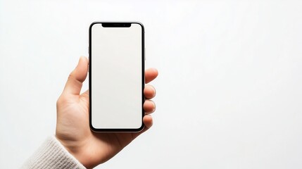 hand holding a white screen smart phone