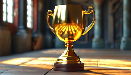 Vibrant 3D Cartoon Golden Goblet Symbolizing Victory and Achievement