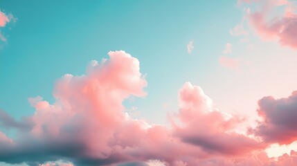 blue and pink sky with fluffy clouds moving gently.