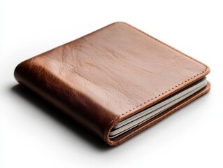 Elegant brown leather wallet, white isolated background