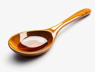 Elegant wooden spoon with glossy finish, white isolated background