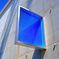 Wall Mural - A translucent blue rectangular signboard mounted on a textured wall outdoors. Generative AI