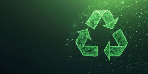 Recycling symbol in green digital network, eco-friendly design, sustainable future, digital environment concept