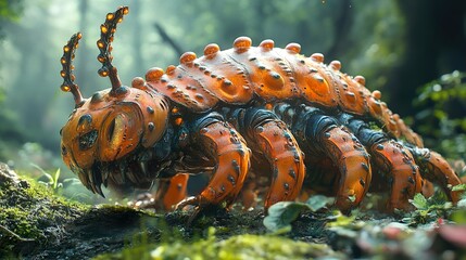 Poster - Fantastic Creature: A Detailed 3D Render of a Mythical Bug in a Lush Forest