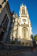 Old church with tower, in the city of Santos, Brazil, church in the Gothic style