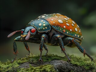 Canvas Print - Close-Up of a Vibrant Beetle with Red Eyes