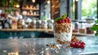 © Premium Graphics - Rollinia fruit parfait topped granola fresh berry served vibrant breakfast bar wellness guides yoga gear softly blurred behind promoting balanced energetic start day Scientific name Rollinia deliciosa