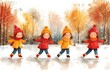 © Maryna - Children frolicking on ice skates in the park. Festive New Year atmosphere. New Year card.