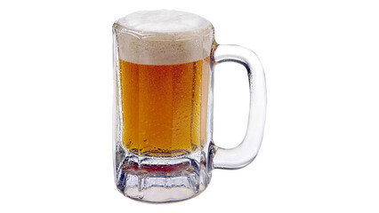 Glass of fresh beer with cap of foam isolated on white background.