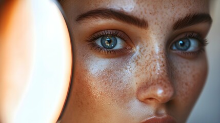 Close-up of Female Eye with Freckles and Hyperpigmentation.