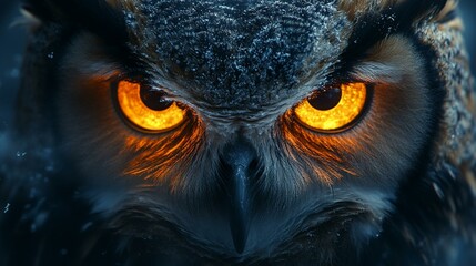 the Evil eyes represented by a majestic owl with intense, glowing eyes and dark, mystical surroundings.