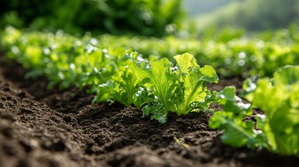 this Rows of fresh vegetables growing in soil, highlighting the richness and abundance of a well-tended garden.