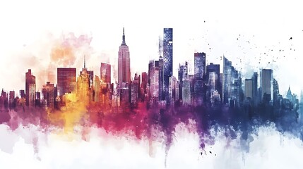 Dynamic and vibrant watercolor artwork showcasing an energetic city scene image